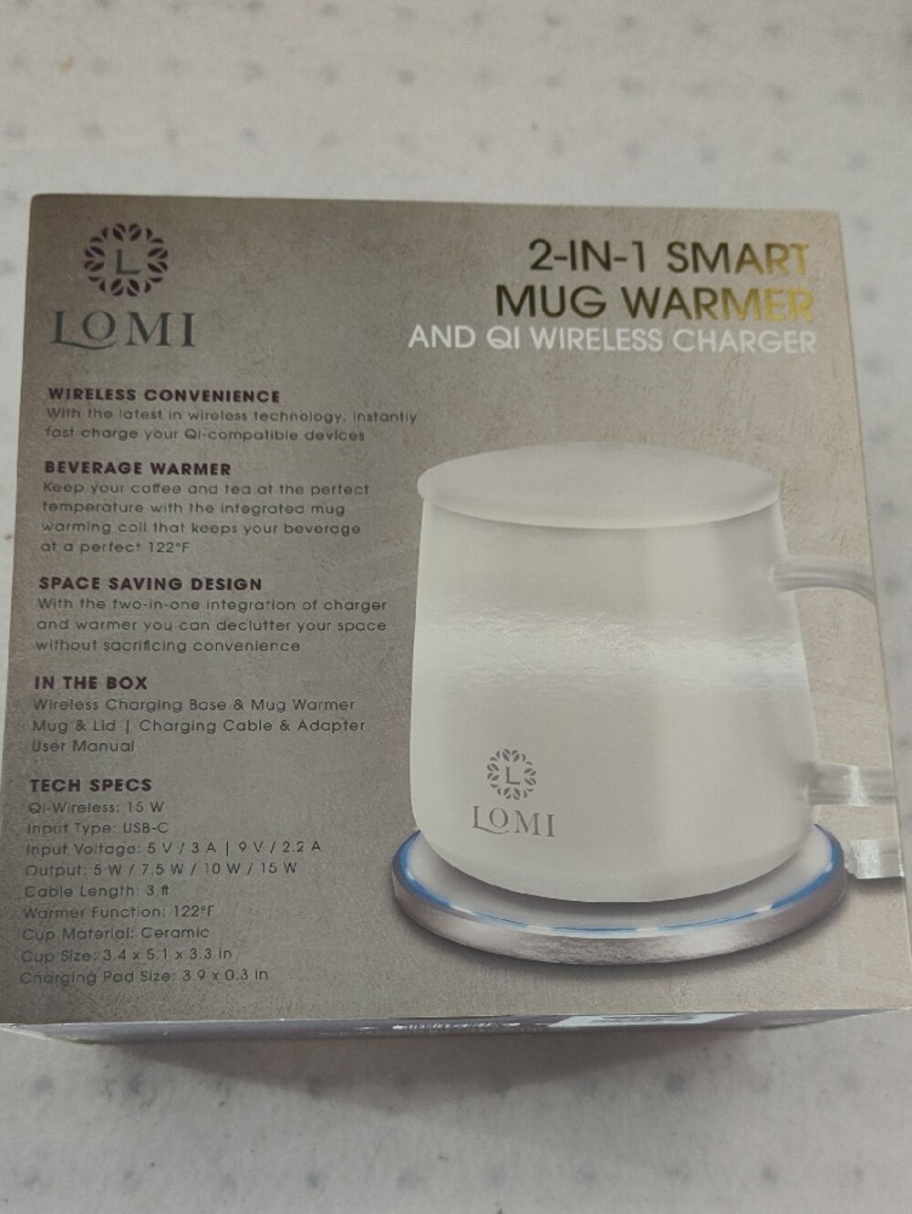 White 2-in-1 Smart Mug Warmer with Qi Wireless Charger - Picture 2 of 4